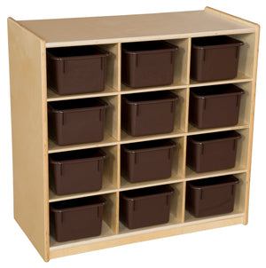 (12) Cubby Storage with Brown Trays