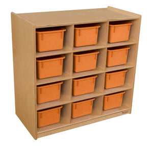 (12) Cubby Storage with Orange Trays