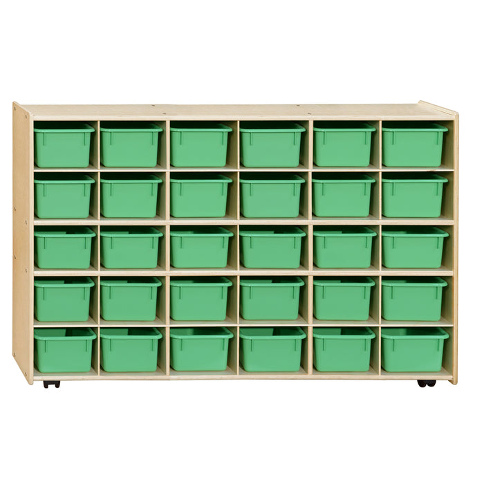 Contender Mobile 30 Tray Storage with Lime Green Trays - Assembled with Casters