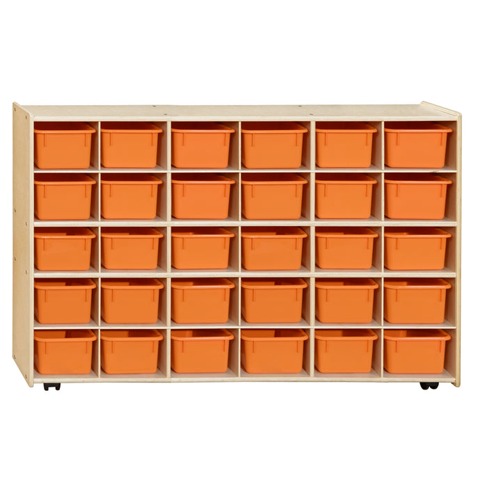 Contender Mobile 30 Tray Storage with Orange Trays - Assembled with Casters