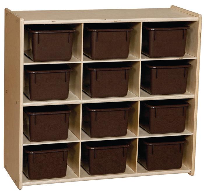 Contender Baltic Birch 12-Cubby Storage Unit w/ Brown Tubs - Assembled