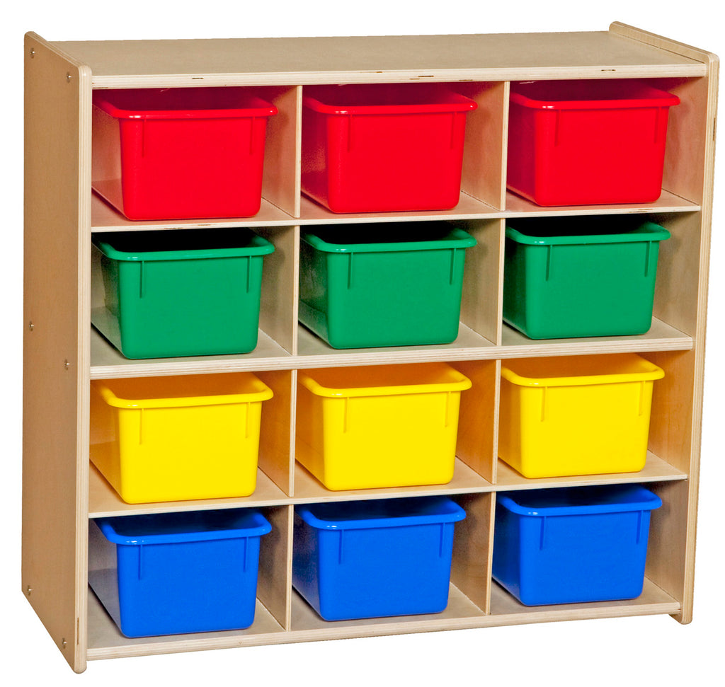 Contender Baltic Birch 12-Cubby Storage Unit w/ Colorful Tubs - Assembled