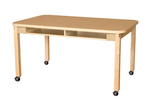 Mobile Two Seater High Pressure Laminate Desk with Hardwood Legs- 14"