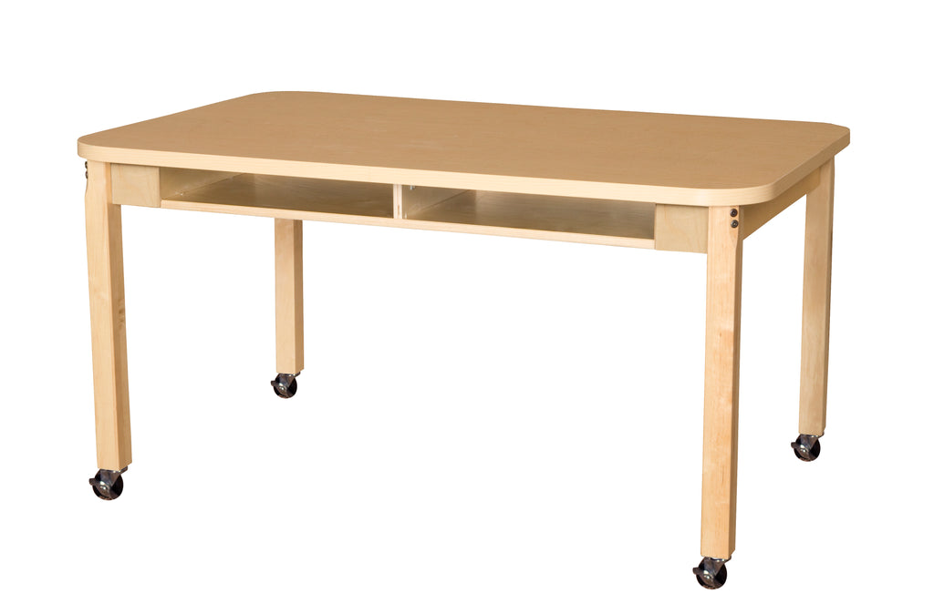 Mobile Two Seater High Pressure Laminate Desk with Hardwood Legs- 16"