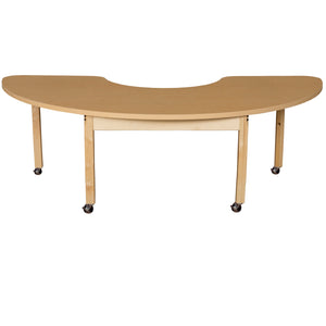 Mobile 22" x 64" Half Circle High Pressure Laminate Table with Hardwood Legs 14"