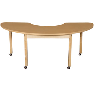 Mobile 22" x 64" Half Circle High Pressure Laminate Table with Hardwood Legs 26"