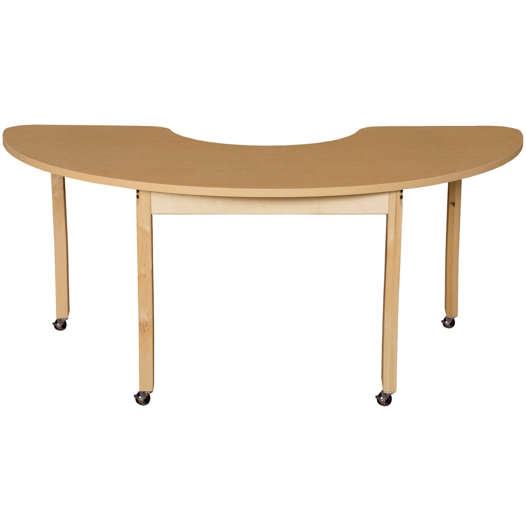 Mobile 22" x 64" Half Circle High Pressure Laminate Table with Hardwood Legs 29"