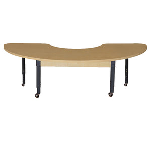 Mobile 22" x 64" Half Circle High Pressure Laminate Table with Adjustable Legs 14-19"