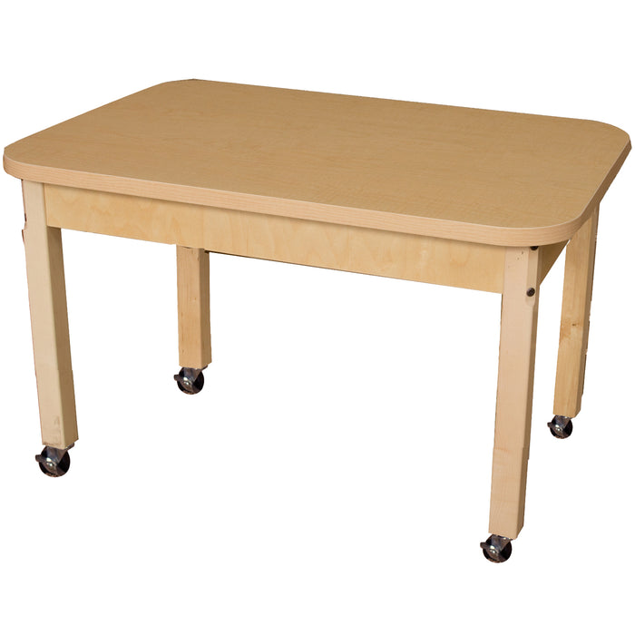 Mobile 24" x 36" Rectangle High Pressure Laminate Table with Hardwood Legs- 14"