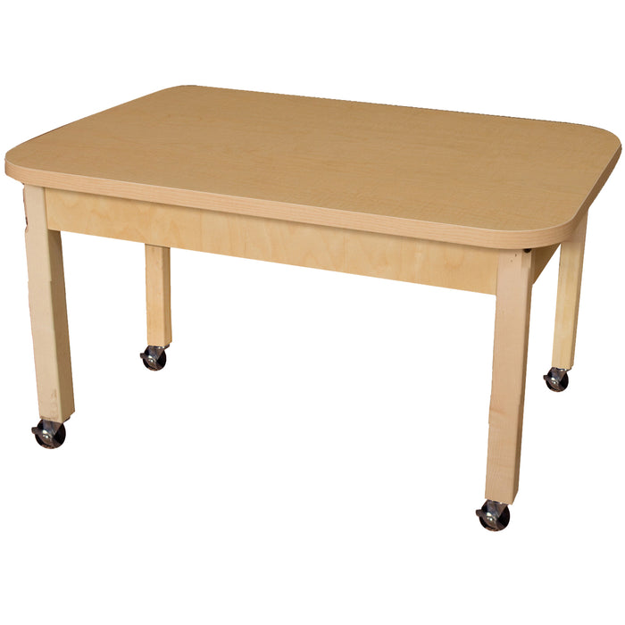 Mobile 24" x 48" Rectangle High Pressure Laminate Table with Hardwood Legs- 14"