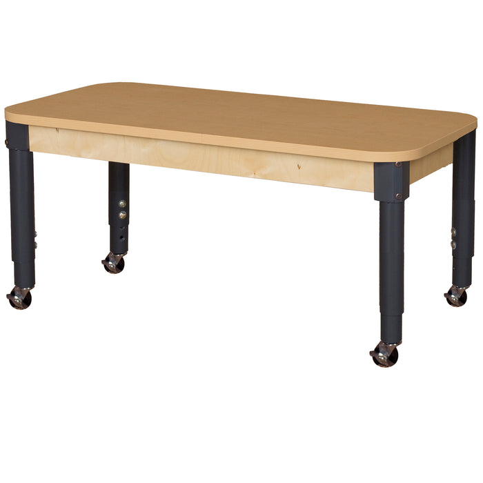 Mobile 24" x 48" Rectangle High Pressure Laminate Table with Adjustable Legs 14-19"