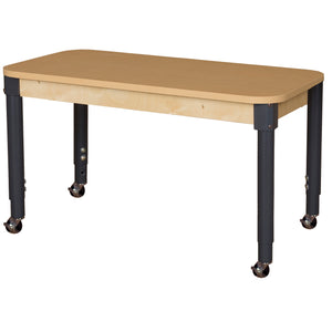 Mobile 24" x 48" Rectangle High Pressure Laminate Table with Adjustable Legs 19-30"