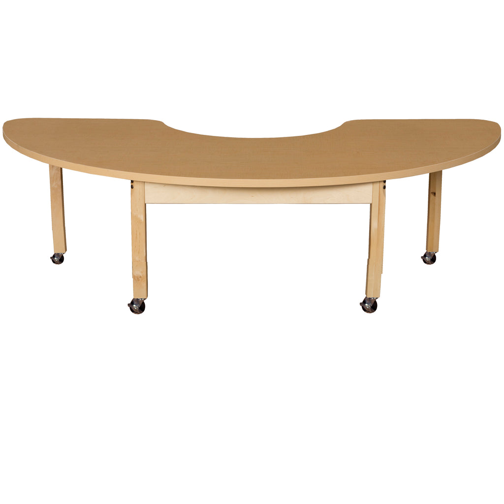 Mobile 24" x 76" Half Circle High Pressure Laminate Table with Hardwood Legs-14"