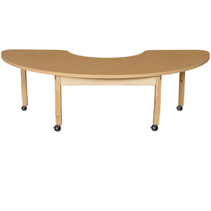 Mobile 24" x 76" Half Circle High Pressure Laminate Table with Hardwood Legs- 22"