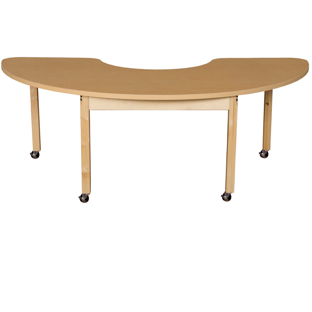 Mobile 24" x 76" Half Circle High Pressure Laminate Table with Hardwood Legs- 24"