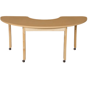 Mobile 24" x 76" Half Circle High Pressure Laminate Table with Hardwood Legs-29"