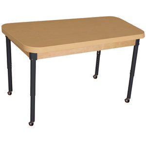 Mobile 30" x 44" Rectangle High Pressure Laminate Table with Adjustable Legs 19-30"