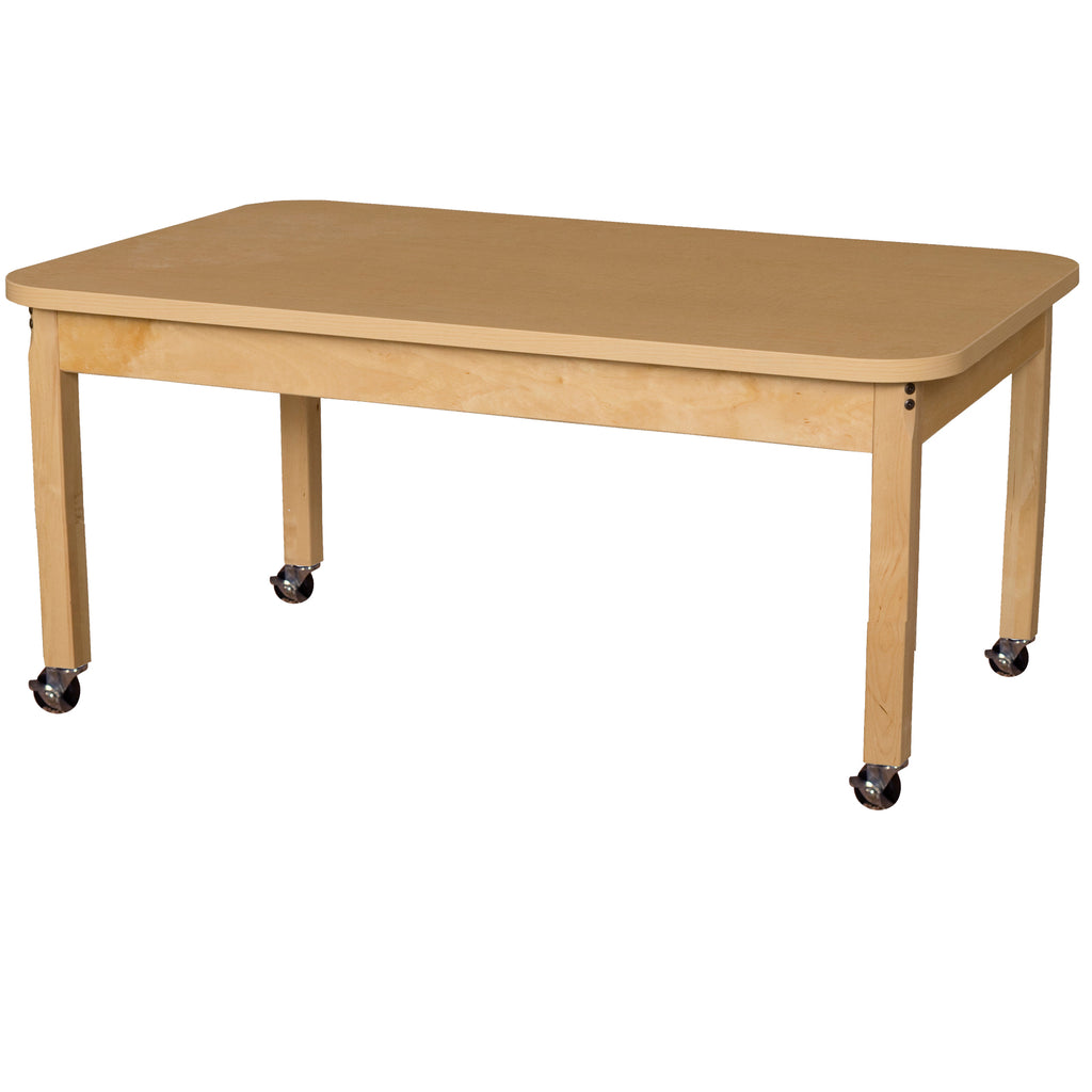 Mobile 30" x 48" Rectangle High Pressure Laminate Table with Hardwood Legs-14"