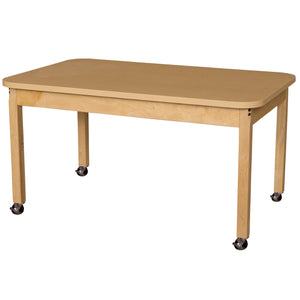 Mobile 30" x 48" Rectangle High Pressure Laminate Table with Hardwood Legs- 24"