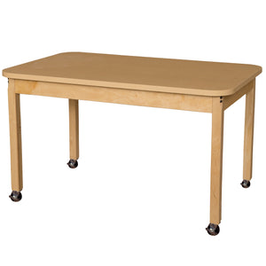 Mobile 30" x 48" Rectangle High Pressure Laminate Table with Hardwood Legs-26"