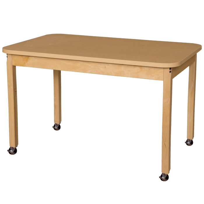 Mobile 30" x 48" Rectangle High Pressure Laminate Table with Hardwood Legs-29"