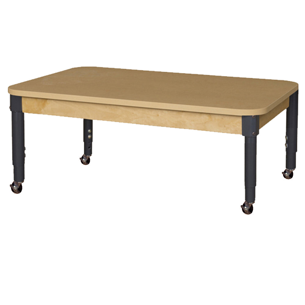 Mobile 30" x 48" Rectangle High Pressure Laminate Table with Adjustable Legs 14-19"