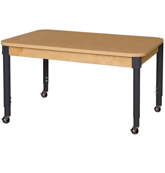 Mobile 30" x 48" Rectangle High Pressure Laminate Table with Adjustable Legs 19-30"