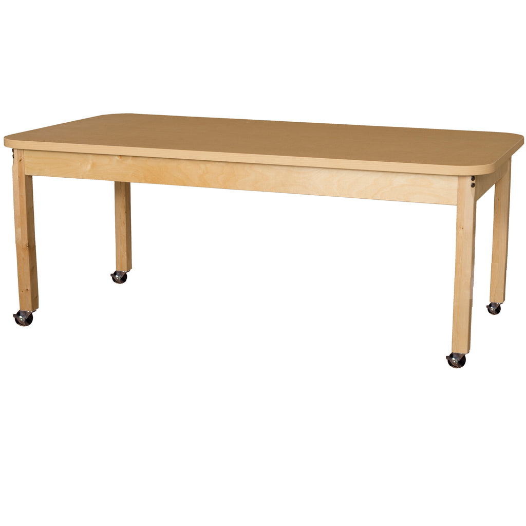 Mobile 30" x 60" Rectangle High Pressure Laminate Table with Hardwood Legs-14"