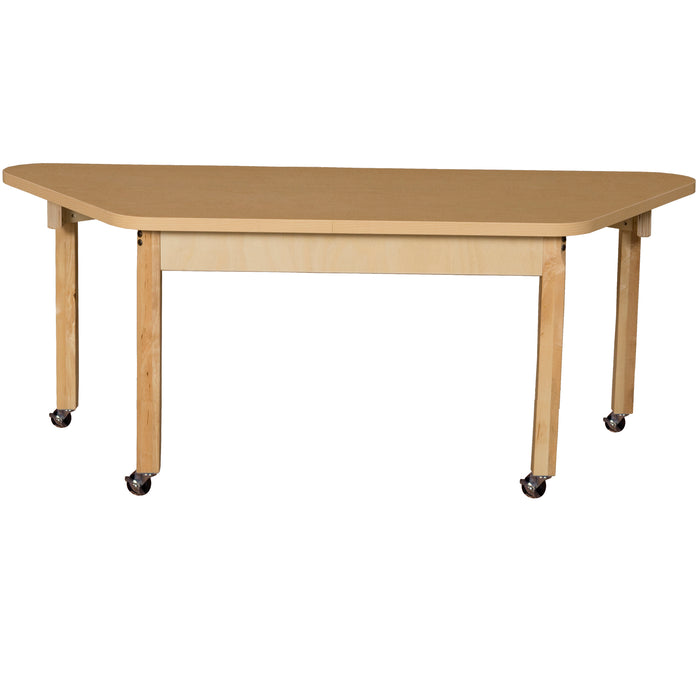 Mobile Trapezoidal High Pressure Laminate Table with Hardwood Legs-14"