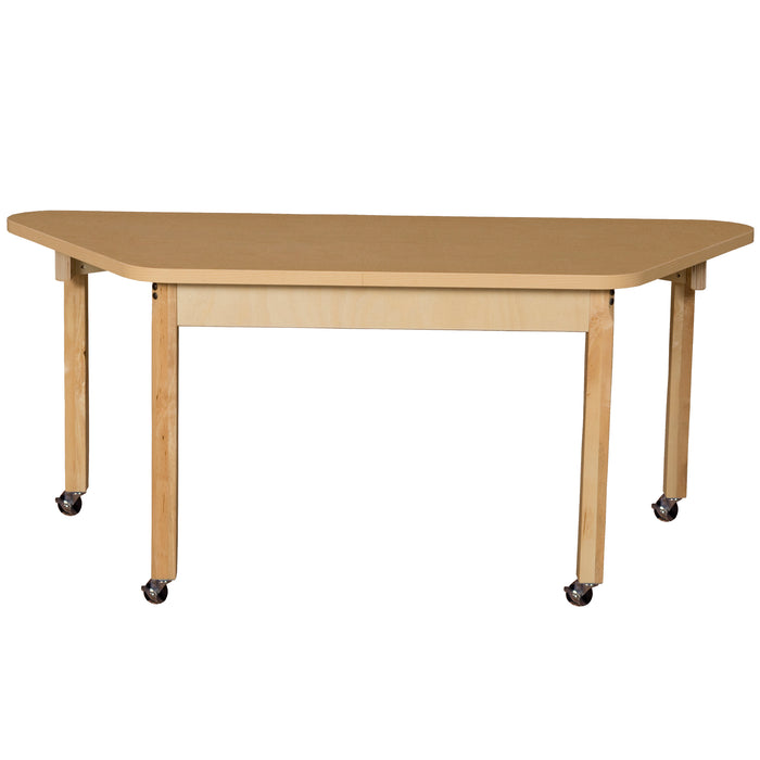 Mobile Trapezoidal High Pressure Laminate Table with Hardwood Legs- 22"