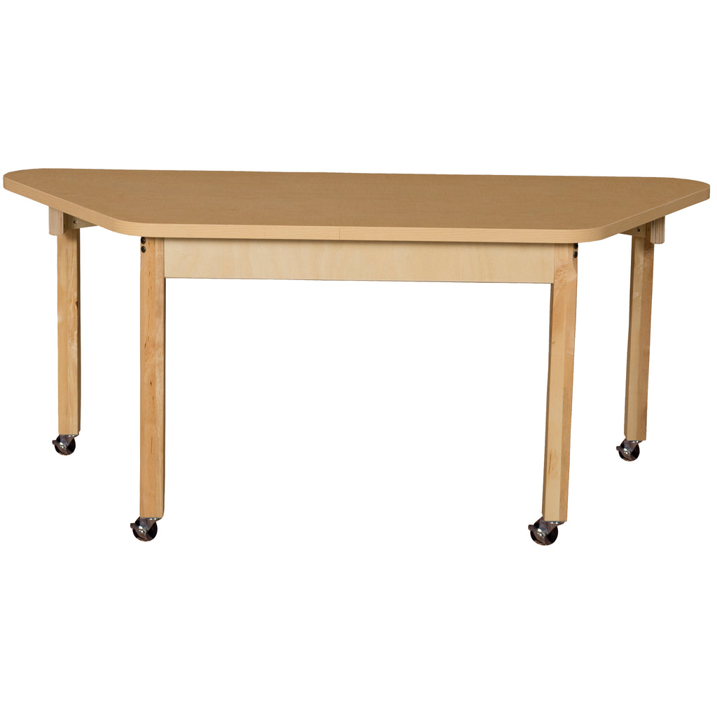 Mobile Trapezoidal High Pressure Laminate Table with Hardwood Legs-24"