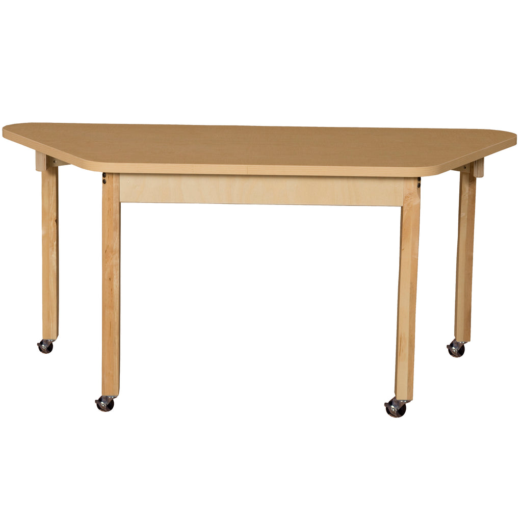 Mobile Trapezoidal High Pressure Laminate Table with Hardwood Legs-29"