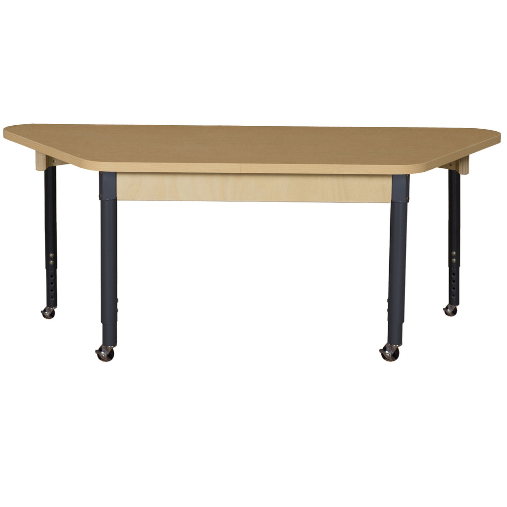 Mobile Trapezoidal High Pressure Laminate Table with Adjustable Legs 19-30"