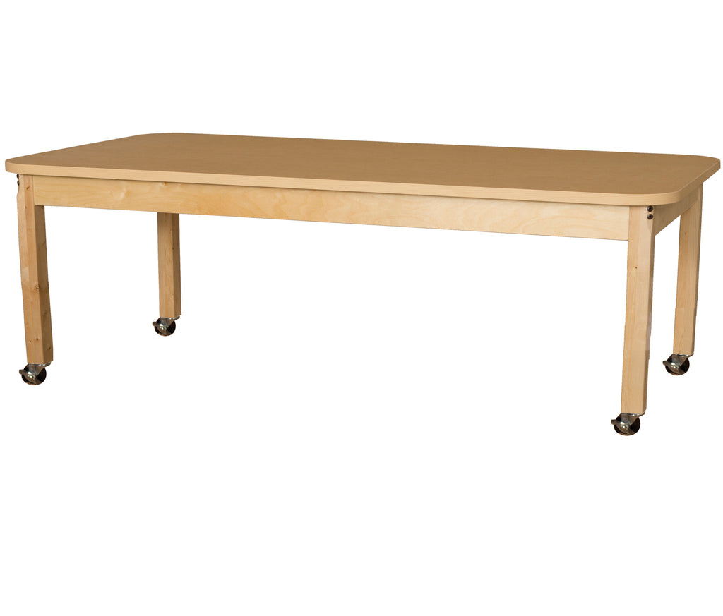 Mobile 30" x 72" Rectangle High Pressure Laminate Table with Hardwood Legs-14"