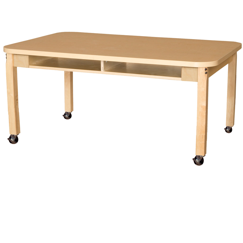 Mobile 36" x 48" Four Seater High Pressure Laminate Desk with Hardwood Legs- 14"