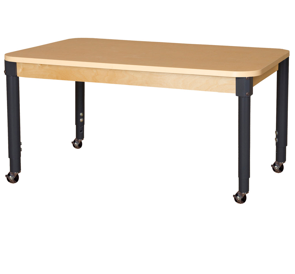 Mobile 36' x 60" Rectangle High Pressure Laminate Table with Adjustable Legs 19-30"