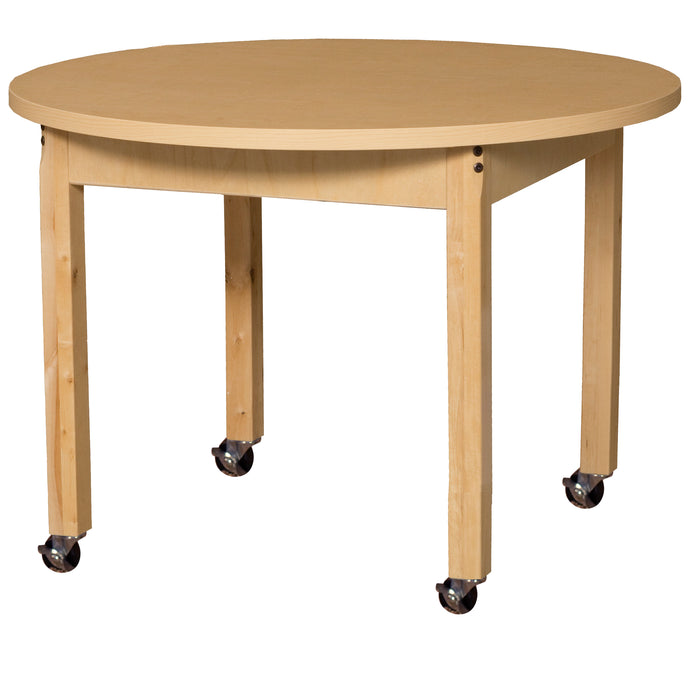 Mobile 36" Round High Pressure Laminate Table with Hardwood Legs- 14"