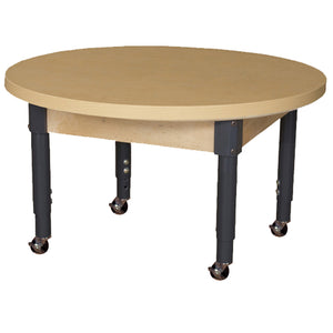 Mobile 36" Round High Pressure Laminate Table with Adjustable Legs 14-19"