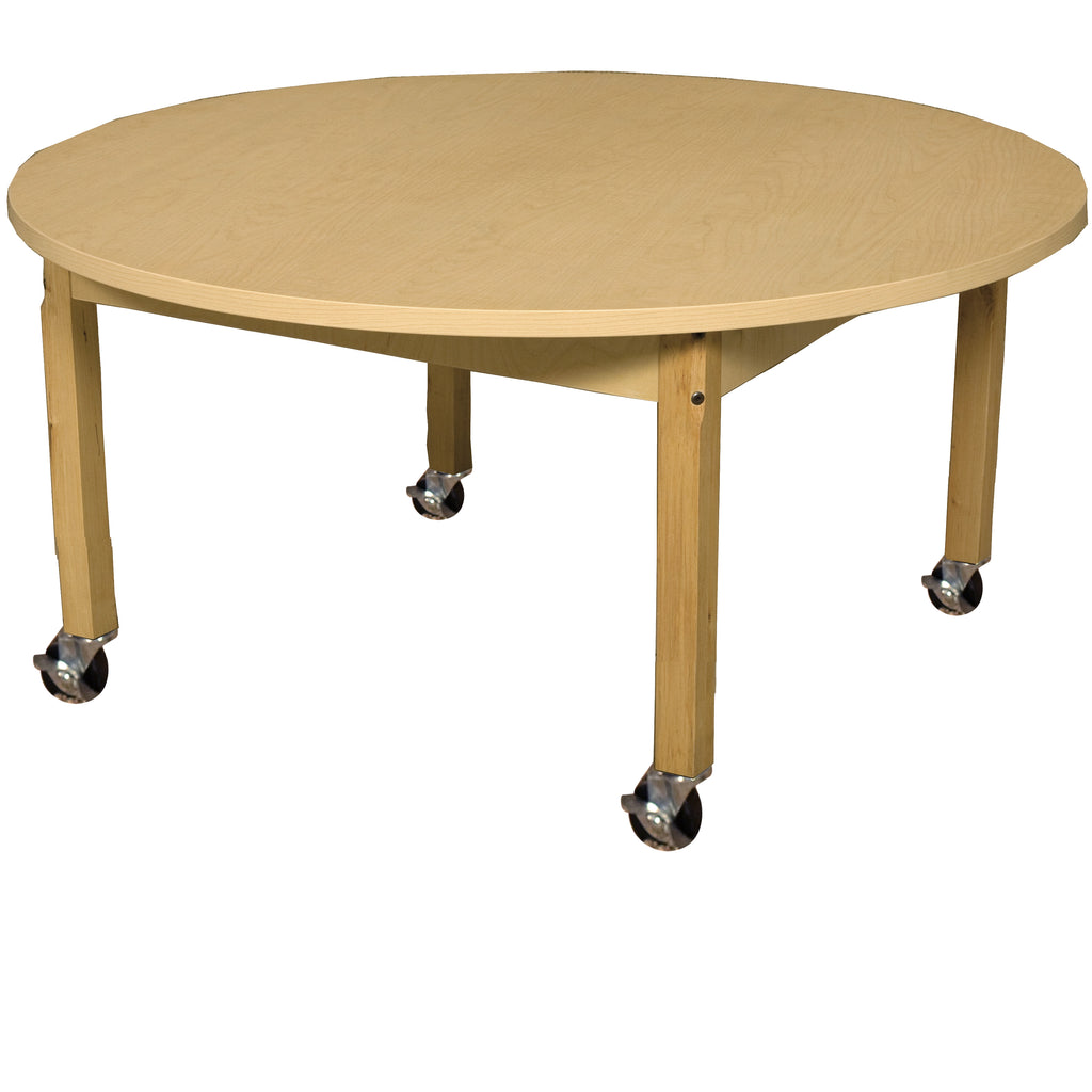 Mobile 42" Round High Pressure Laminate Table with Hardwood Legs- 14"