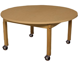 Mobile 42" Round High Pressure Laminate Table with Hardwood Legs- 18"