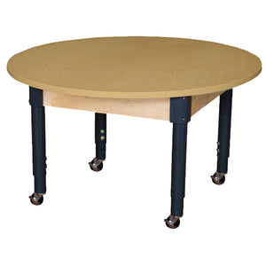 Mobile 42" Round High Pressure Laminate Table with Adjustable Legs 14-19"