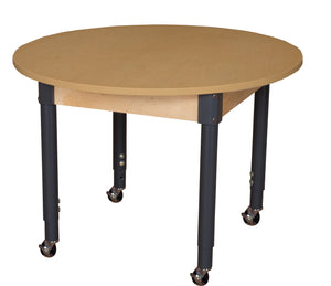 Mobile 42" Round High Pressure Laminate Table with Adjustable Legs 19-30"