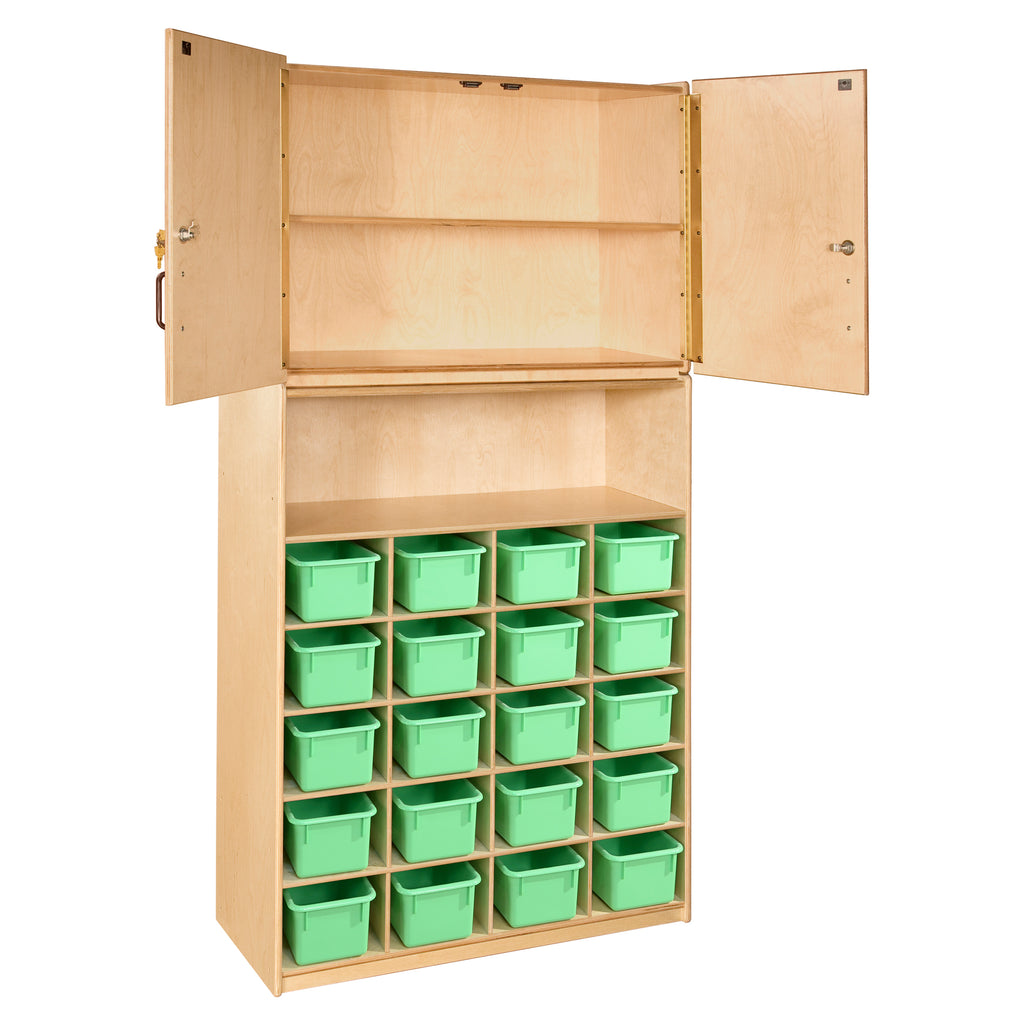 20 Tray Vertical Storage Cabinet with Lime Green Trays